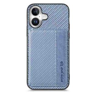 For iPhone 17 Carbon Fiber Magnetic Card Wallet RFID Blocking Phone Case(Blue)
