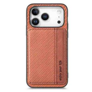 For iPhone 17 Pro Carbon Fiber Magnetic Card Wallet RFID Blocking Phone Case(Brown)