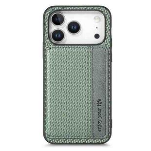 For iPhone 17 Pro Carbon Fiber Magnetic Card Wallet RFID Blocking Phone Case(Green)
