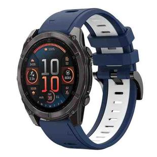 For Garmin Fenix 8 AMOLED 47mm Sports Two Color 22mm Silicone Watch Band(Midnight Blue+White)