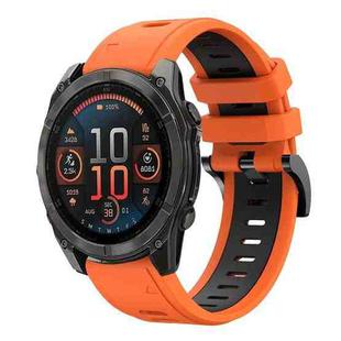 For Garmin Fenix 8 AMOLED 47mm Sports Two Color 22mm Silicone Watch Band(Orange+Black)