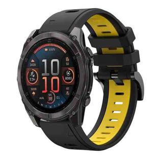 For Garmin Fenix 8 AMOLED 47mm Sports Two Color 22mm Silicone Watch Band(Black+Yellow)