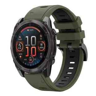 For Garmin Fenix 8 AMOLED 47mm Sports Two Color 22mm Silicone Watch Band(Army Green+Black)