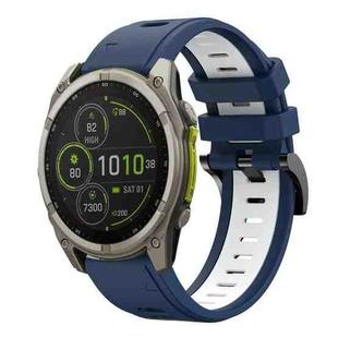 For Garmin Fenix 8 MIP 47mm Sports Two Color 22mm Silicone Watch Band(Midnight Blue+White)