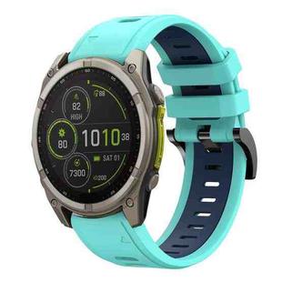 For Garmin Fenix 8 MIP 47mm Sports Two Color 22mm Silicone Watch Band(Mint Green+Midnight Blue)