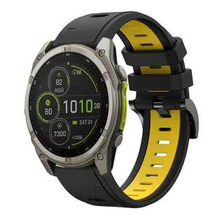 For Garmin Fenix 8 MIP 47mm Sports Two Color 22mm Silicone Watch Band(Black+Yellow)