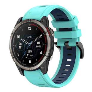 For Garmin Quatix 7 Pro Sports Two Color 22mm Silicone Watch Band(Mint Green+Midnight Blue)