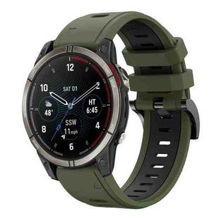 For Garmin Quatix 7 Pro Sports Two Color 22mm Silicone Watch Band(Army Green+Black)