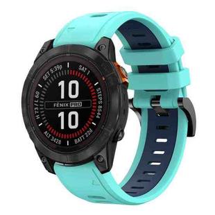 For Garmin Fenix 7 Pro 47mm Sports Two Color 22mm Silicone Watch Band(Mint Green+Midnight Blue)