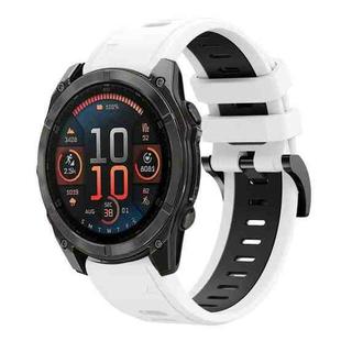 For Garmin Fenix 8 AMOLED 51mm Sports Two Color 26mm Silicone Watch Band(White+Back)