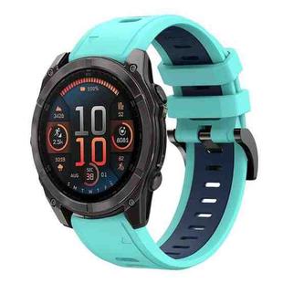 For Garmin Fenix 8 AMOLED 51mm Sports Two Color 26mm Silicone Watch Band(Mint Green+Midnight Blue)