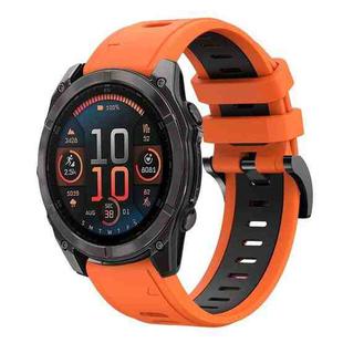 For Garmin Fenix 8 AMOLED 51mm Sports Two Color 26mm Silicone Watch Band(Orange+Black)