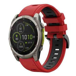 For Garmin Fenix 8 MIP 51mm Sports Two Color 26mm Silicone Watch Band(Red+Black)