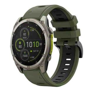 For Garmin Fenix 8 MIP 51mm Sports Two Color 26mm Silicone Watch Band(Army Green+Black)