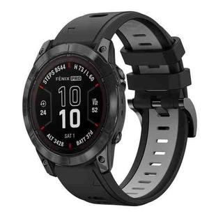 For Garmin Fenix 7X Pro 51mm Sports Two Color 26mm Silicone Watch Band(Black+Grey)