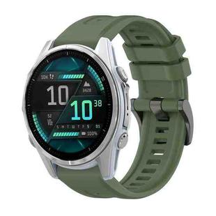 For Garmin Fenix 8 AMOLED 43mm Pure Color Steel Buckle 20mm Silicone Watch Band(Dark Green)