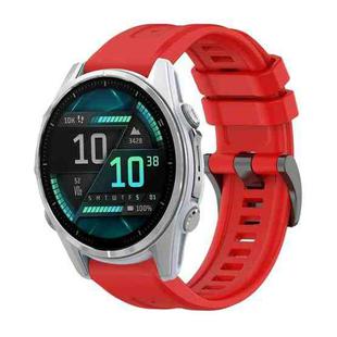 For Garmin Fenix 8 AMOLED 43mm Pure Color Steel Buckle 20mm Silicone Watch Band(Red)