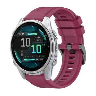 For Garmin Fenix 8 AMOLED 43mm Pure Color Steel Buckle 20mm Silicone Watch Band(Wine Red)