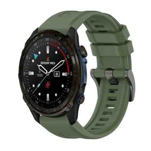 For Garmin Descent Mk3i 43mm Pure Color Steel Buckle 20mm Silicone Watch Band(Dark Green)