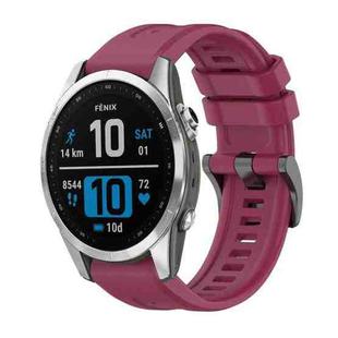 For Garmin Fenix 7S Pro 42mm Pure Color Steel Buckle 20mm Silicone Watch Band(Wine Red)