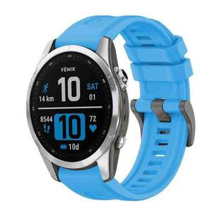 For Garmin Fenix 7S Pro 42mm Pure Color Steel Buckle 20mm Silicone Watch Band(Sky Blue)