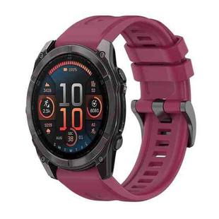 For Garmin Fenix 8 AMOLED 51mm Pure Color Steel Buckle 26mm Silicone Watch Band(Wine Red)