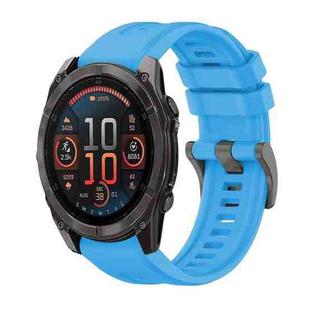 For Garmin Fenix 8 AMOLED 51mm Pure Color Steel Buckle 26mm Silicone Watch Band(Sky Blue)