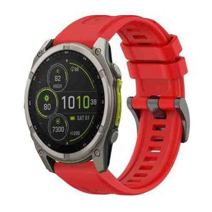 For Garmin Fenix 8 MIP 51mm Pure Color Steel Buckle 26mm Silicone Watch Band(Red)