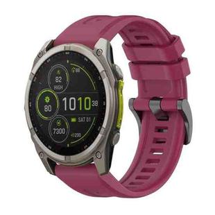 For Garmin Fenix 8 MIP 51mm Pure Color Steel Buckle 26mm Silicone Watch Band(Wine Red)