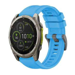 For Garmin Fenix 8 MIP 51mm Pure Color Steel Buckle 26mm Silicone Watch Band(Sky Blue)