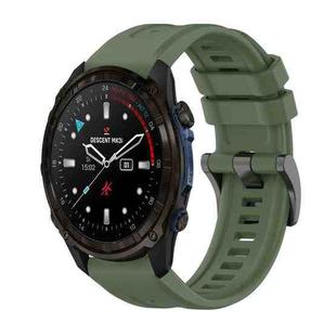 For Garmin Descent Mk3i  51mm Pure Color Steel Buckle 26mm Silicone Watch Band(Dark Green)