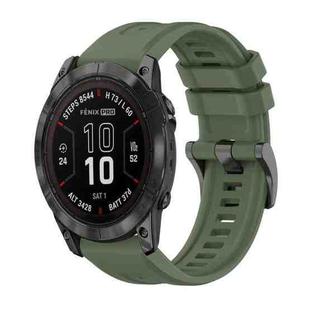 For Garmin Fenix 7X Pro 51mm Pure Color Steel Buckle 26mm Silicone Watch Band(Dark Green)