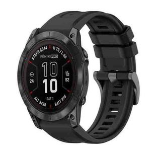 For Garmin Fenix 7X Pro 51mm Pure Color Steel Buckle 26mm Silicone Watch Band(Black)