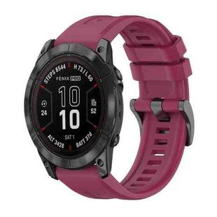 For Garmin Fenix 7X Pro 51mm Pure Color Steel Buckle 26mm Silicone Watch Band(Wine Red)