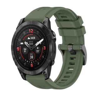 For Garmin Epix Pro 51mm Pure Color Steel Buckle 26mm Silicone Watch Band(Dark Green)