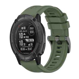 For Garmin Instinct 2X Solar Pure Color Steel Buckle 26mm Silicone Watch Band(Dark Green)