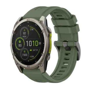 For Garmin Fenix 8 MIP 47mm Pure Color Steel Buckle 22mm Silicone Watch Band(Dark Green)