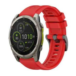 For Garmin Fenix 8 MIP 47mm Pure Color Steel Buckle 22mm Silicone Watch Band(Red)