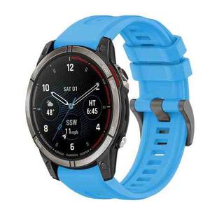 For Garmin Quatix 7 Pure Color Steel Buckle 22mm Silicone Watch Band(Sky Blue)