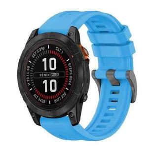 For Garmin Fenix 7 Pro 47mm Pure Color Steel Buckle 22mm Silicone Watch Band(Sky Blue)