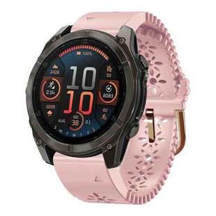 For Garmin Fenix 8 AMOLED 43mm Lace Breathable 20mm Silicone Watch Band(Pink)