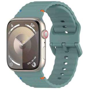 For Apple Watch Ultra 2 49mm Wavy Grain Stitched Silicone Watch Band(Pine Green)