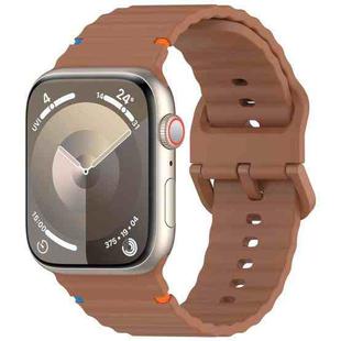 For Apple Watch Ultra 2 49mm Wavy Grain Stitched Silicone Watch Band(Brown)