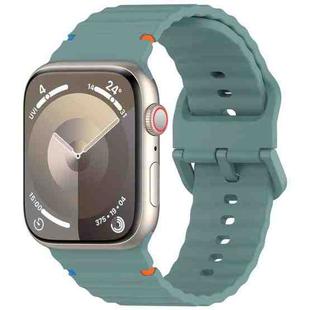 For Apple Watch Series 9 41mm Wavy Grain Stitched Silicone Watch Band(Pine Green)