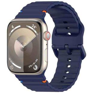 For Apple Watch Series 8 41mm Wavy Grain Stitched Silicone Watch Band(Navy Blue)