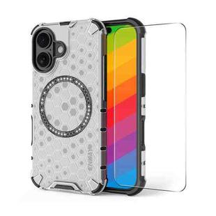 For iPhone 16 ENKAY Hat-Prince Honeycomb MagSafe Shockproof Phone Case with Large Arc Edge Film(White)