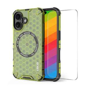 For iPhone 16 ENKAY Hat-Prince Honeycomb MagSafe Shockproof Phone Case with Large Arc Edge Film(Green)