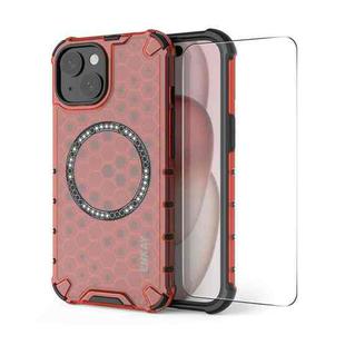 For iPhone 15 Plus ENKAY Hat-Prince Honeycomb MagSafe Shockproof Phone Case with Large Arc Edge Film(Red)