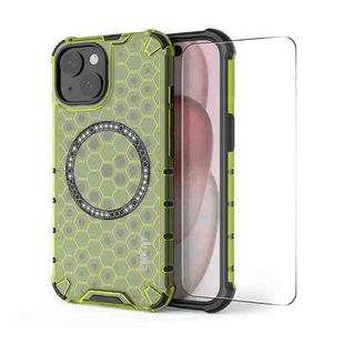 For iPhone 15 ENKAY Hat-Prince Honeycomb MagSafe Shockproof Phone Case with Large Arc Edge Film(Green)