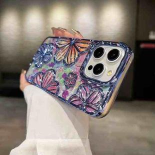 For iPhone 12 Pro 3D Flower Electroplated TPU Phone Case(Blue)